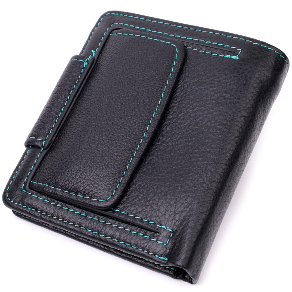 Шкіряний стильний гаманець з монетницею зовні Чорний (ST Leather) Київ - фото 6
