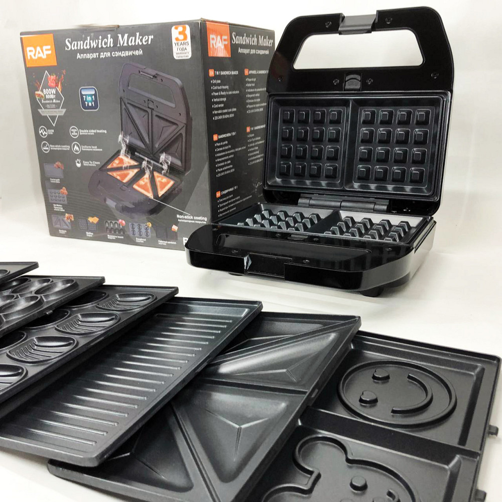Ребриста бутербродниця, Притискний електро гриль, Вафельниці з насадками, Гриль притискний хороший FJ-19 Івано-Франківськ - фото 4