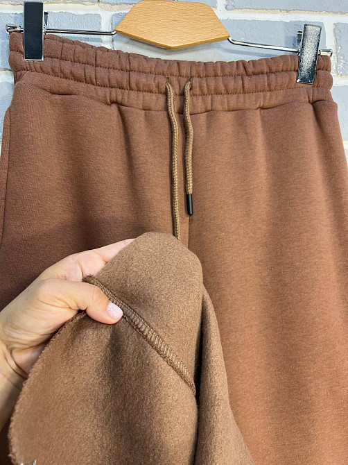 Штаны женские Quzen 388 брюки спортивные палаццо широкие свободные от бедра утепленные на флисе коричневые, коричневый, M Киев - изображение 14