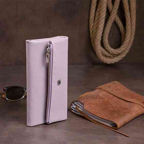 Клатч конверт з кишенею для мобільного шкіряний жіночий Ліловий (ST Leather) Київ