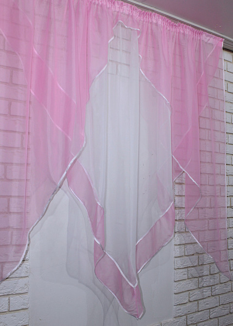 Кухонна фіранка VR-Textil № 029к рожевий з білим 280х170 см (50-126) Київ - фото 6