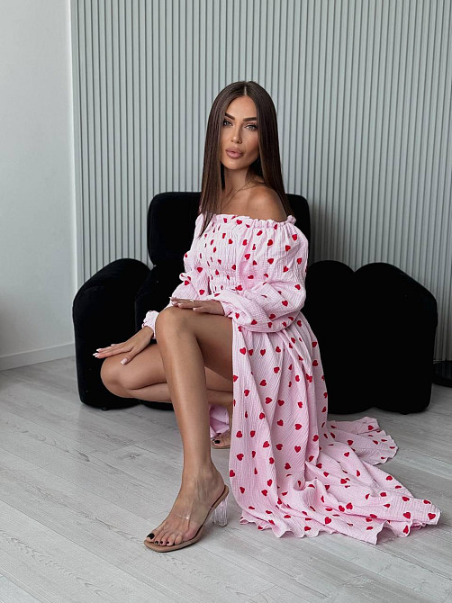 Жіноче романтичне легке максіплаття із серцем муслін 100% бавовна Рожевий, 46/48 Одеса - фото 8