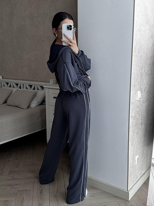 Женский стильный прогулочный костюм двойка: кофта и штаны турецкая двухнитка Графит, 42/44 Одесса - изображение 2