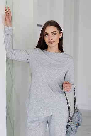 Жіночий костюм з асиметричним лонгслівом "Travel" | Батал Сірий, 50-52 Київ
