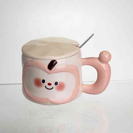 Чашка фарфоровая 400 (мл) с крышкой и ложкой,оригинальная кружка на подарок чашка для детей Розовый FM-25C SBR Киев