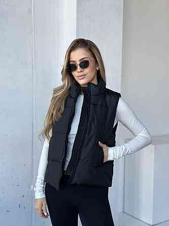 Жіноча тепла жилетка на блискавці плащівка емі на силіконі Чорний, 46/48 Одеса