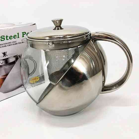 Скляний чайник з фільтром для заварювання чаю UNIQUE UN-1164 1.10 л, Заварний чайник скляний з ручкою HR-15 Львів