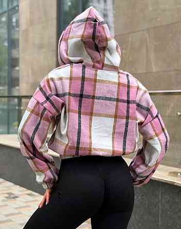 Жіночий повсякденний бомбер з подвійним капюшоном кашемір клітка Одеса