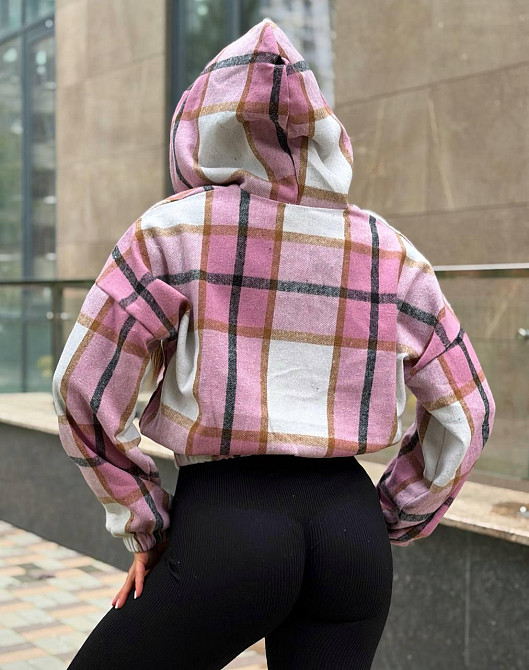 Женский повседневный бомбер с двойным капюшоном кашемир клетка Одесса - изображение 2