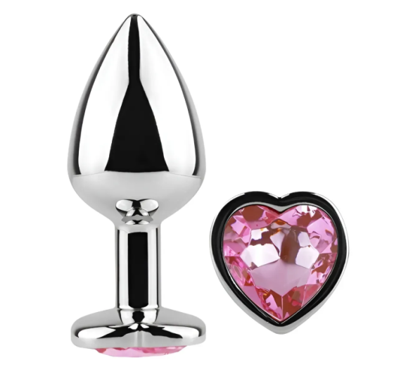 Анальна пробка із кристалом EGZO - Silver Heart Plug Pink size M Sex Aura Київ