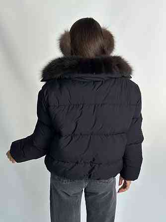 Жіноча куртка пуффер з натуральним хутром песця Чорний S Харків