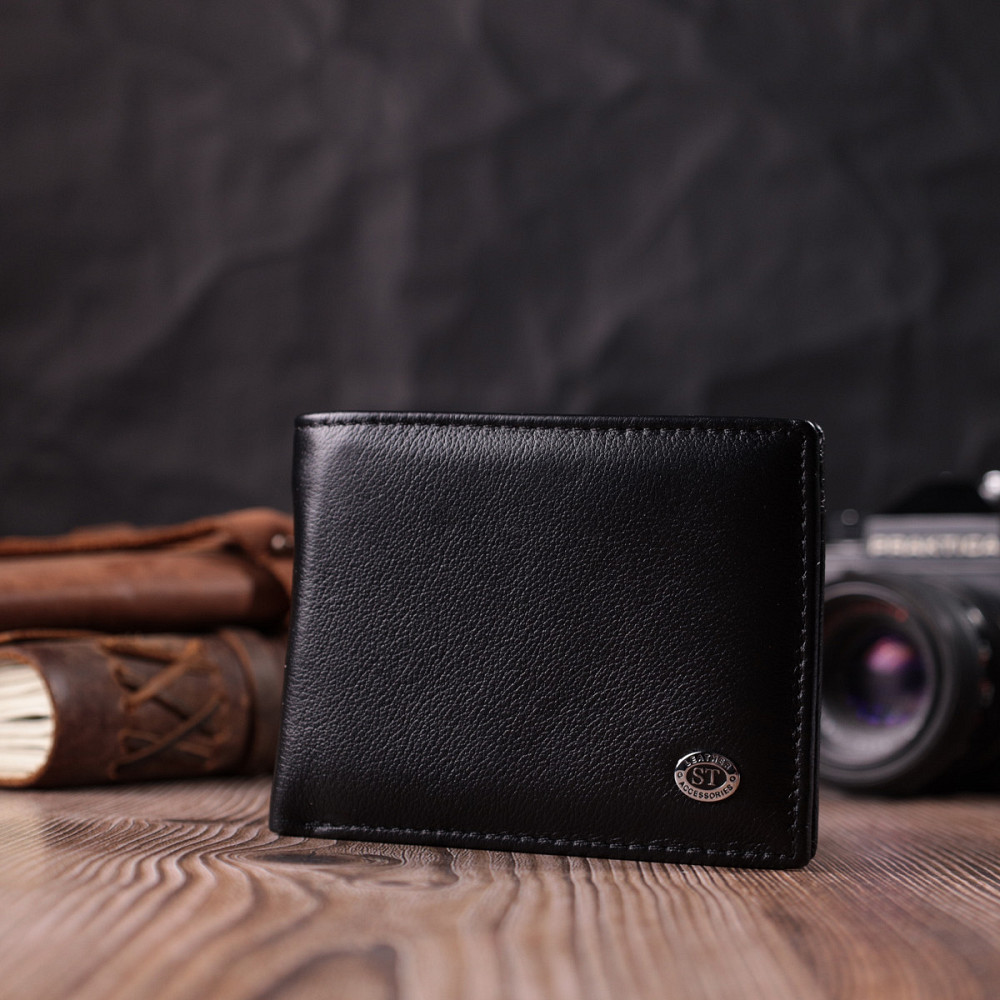 Шкіряний гаманець-затиск, чорний (ST Leather) Київ - фото 17