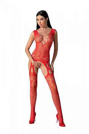 Бодістокінг з плетінням на грудях Passion BS099 One Size, red, відкритий доступ, імітація підв’язок Sex Aura Київ