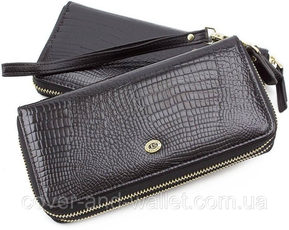 Черный лаковый женский кошелек на молнии из натуральной кожи ST S5001A Киев - изображение 2