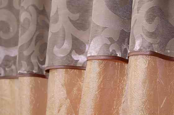Кухонні штори VR-Textil № 073к з ламбрекеном і підхватами пудровий з персиковим 270х170 см (52-0174) Київ