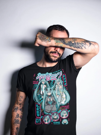 Футболка з аніме принтом Хатсуне Міку Аніме Гірл оверсайз (S/M/L) Чорний AnimeJ0609 Дніпро