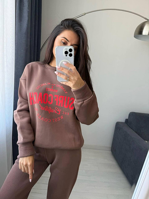 Жіночий теплий оверсайз костюм-двійка: кофта та штани турецька тринитка пеньє на флісі Моко, 48/50 Одеса - фото 5