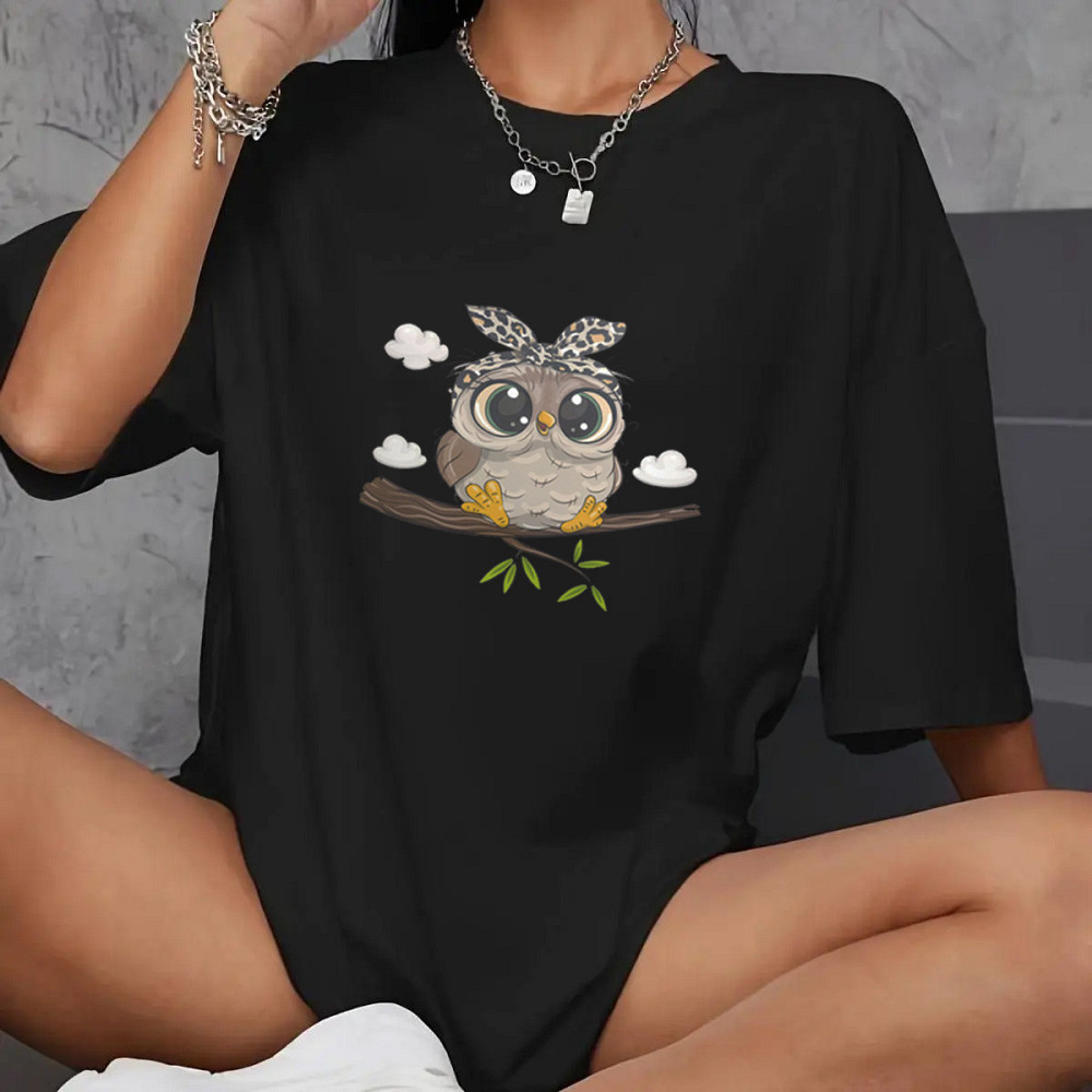 Футболка оверсайз жіноча довга з малюнком Чорний Сова 46/48 Харків - фото 1