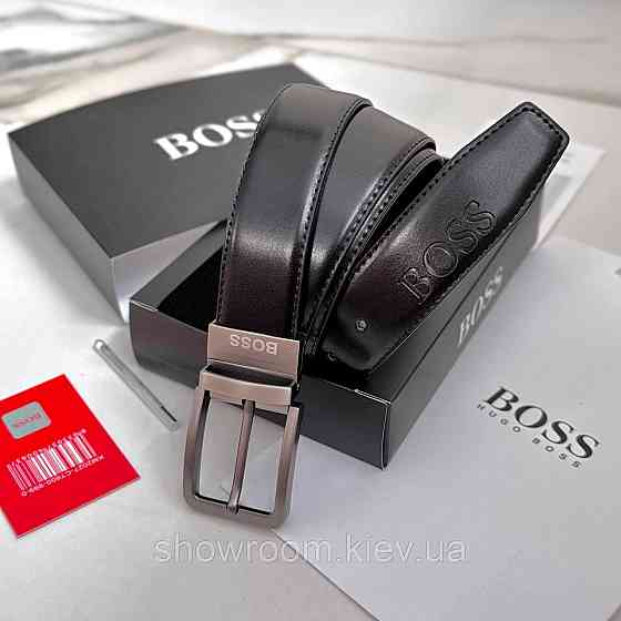 Мужской двусторонний ремень с двумя пряжками Boss (203) Киев
