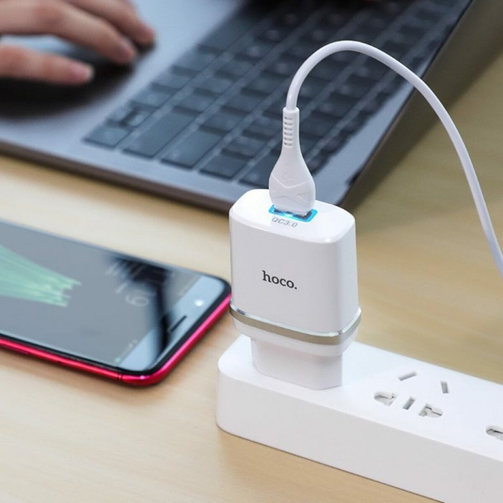 Мережевий зарядний пристрій HOCO C12Q Smart QC3.0 charger set(Micro) 18W White Киев - изображение 5