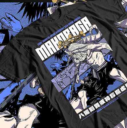 Футболка для хлопчика з аніме принтом Магічна битва оверсайз (зріст від 165 до 180) Чорний AnimeJ0046m Дніпро