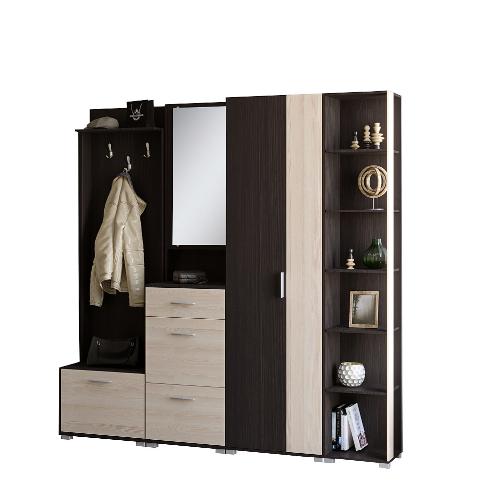 Прихожая Эверест Бриз-4 с распашным шкафом ШП-2 (4 элемента) венге + дуб молочный (DTM-2658) Днепр - изображение 2