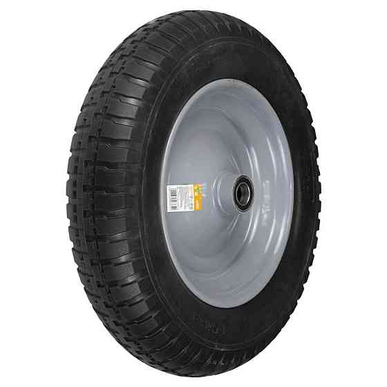 Колесо для тачки безкамерне поліуретанове 14" (3.50-8) 370×80 мм вісь Ø16 мм довжина 90 мм FLORA (5058364) Київ