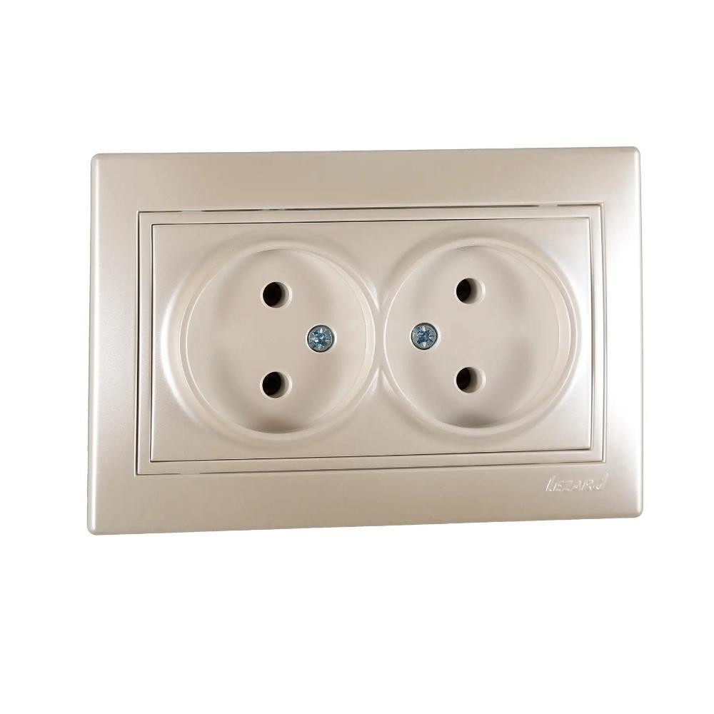 MIRA Розетка подвійна без заземлення перлинно-білий перламутр зі вставкою  Lezard Харків - фото 1