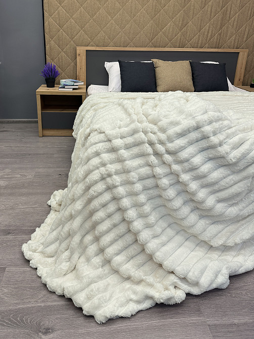 Плед-покривало смужка Шарпей 220х225 см (+-5см) Молочний (87-033) Київ - фото 7