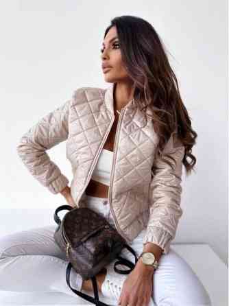 Жіноча коротка стьобана куртка без капюшона плащівка з водовідштовхувальним просоченням з утепленням силікон Бежевий, 54/56 Одеса