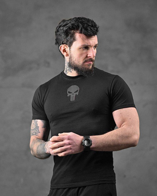 Хлопковая милитари футболка каратель черная ДЛ6347 Одесса - изображение 2