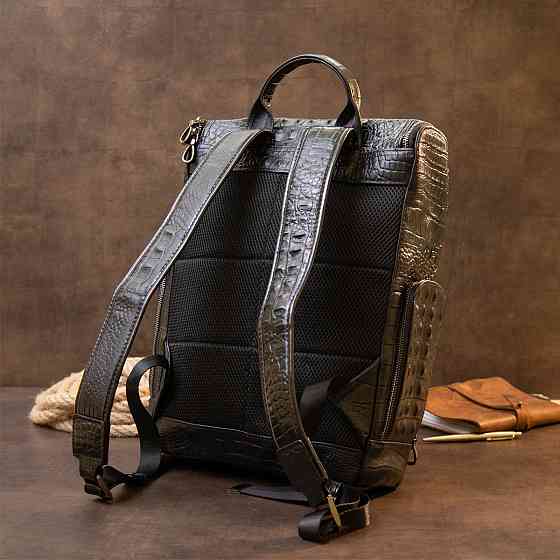 Рюкзак під рептилію шкіряний Vintage 20431 Чорний Київ