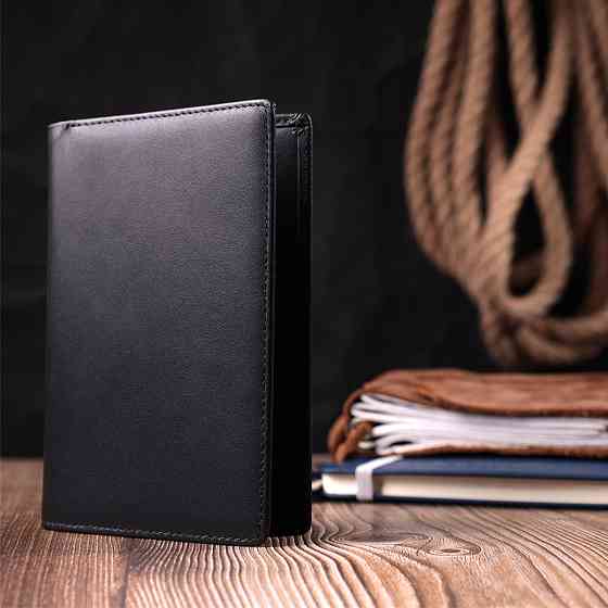 Мужское портмоне без застежки из натуральной кожи Vintage sale_15036 Черный Киев