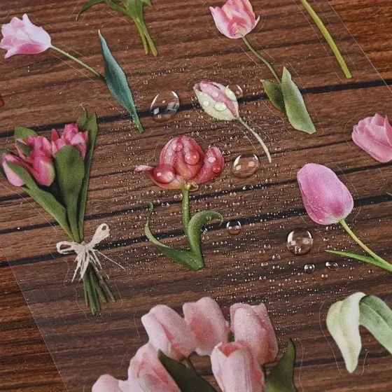 Стікери квіткові «Тюльпани» – набір 6 листів прозорих наклейок для декору Київ