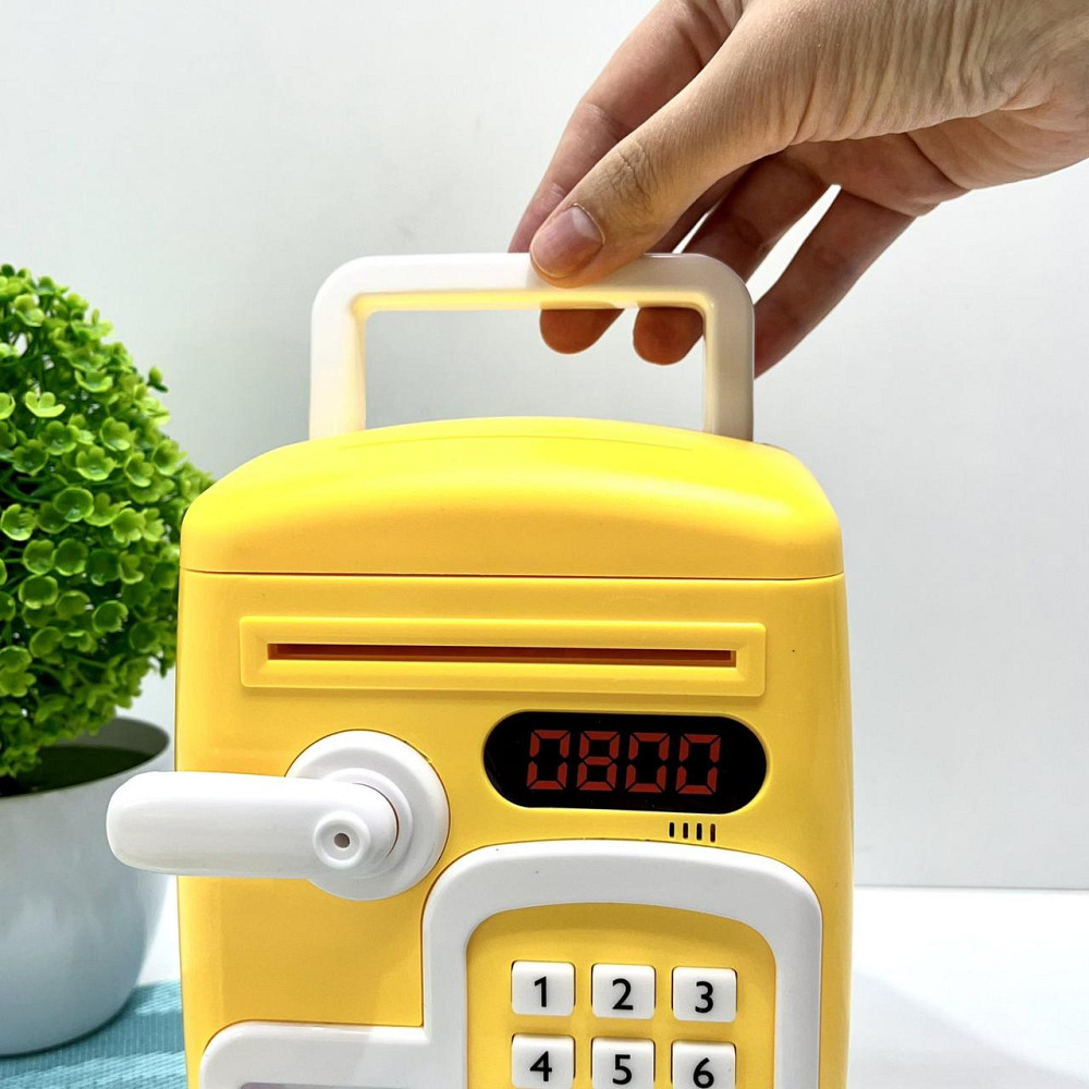 Сейф-скарбничка дитяча зі сканером відбитка пальця та кодовим замком затягує купюри звук підсвічування Жовтий (MK 5411) Чернігів - фото 4