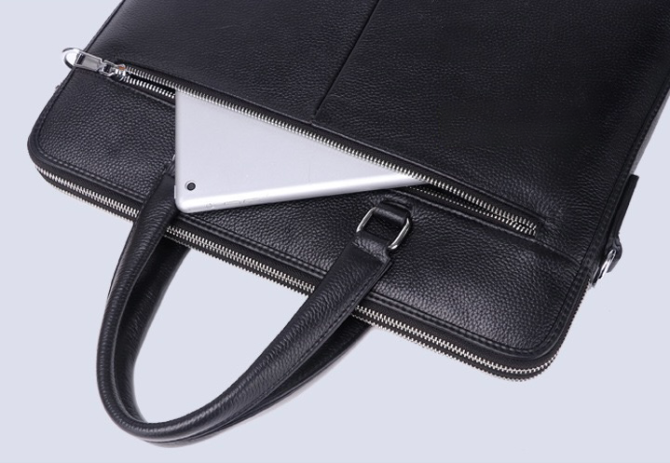Кожаная мужская деловая сумка-портфель портфель для ноутбука черный Tiding Bag 64028 Каменское - изображение 4