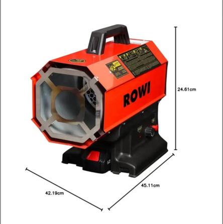 Азовий тепловентилятор ROWI HGH 20000/1 A 20 кВт, акумулятор 18 В 5,2 А·год, 9–20 кВт, 500 м³/год, IP24 Київ