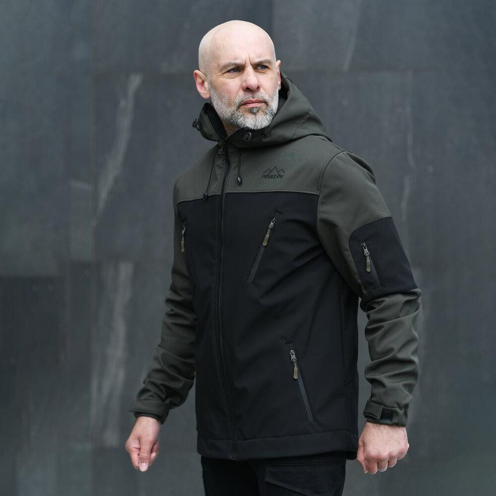 Чоловіча куртка soft shell Pobedov софтшелл Куртка демісезонна з капюшоном осінь весна чорна-хакі Одеса - фото 3