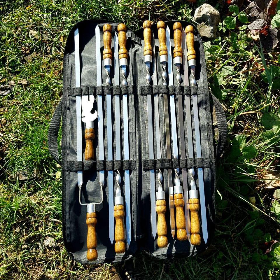 Набір шампурів преміум з дерев’яною ручкою 6 | 8 | 10 | 12 шампурів + чохол Київ - фото 2