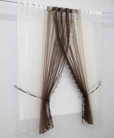 Кухонные шторки VR-Textil № 100к с подвязками белый с венге 490х170 см (50-830) Киев