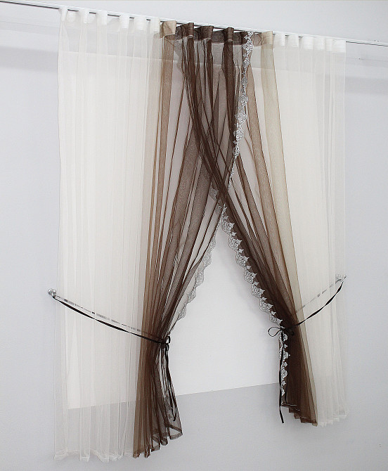 Кухонные шторки VR-Textil № 100к с подвязками белый с венге 490х170 см (50-830) Киев - изображение 2