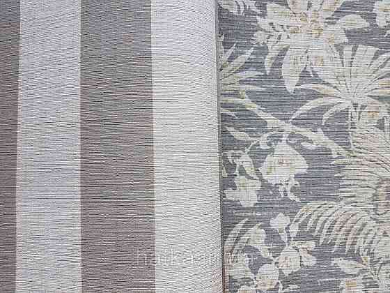 Шпалери флізелінові еко Casadeco Five o'clock 0.53х10 коричневі квіти, пальми, листя на чорному під тканина гобелен Київ