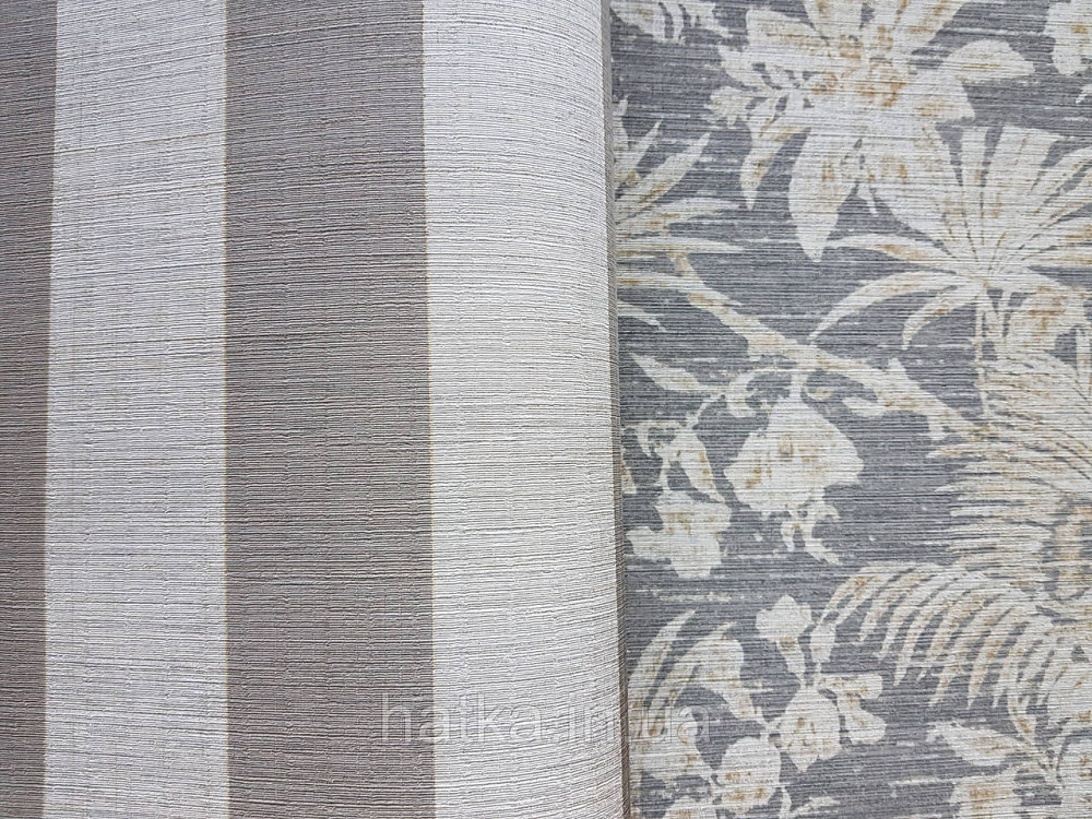 Шпалери флізелінові еко Casadeco Five o'clock 0.53х10 коричневі квіти, пальми, листя на чорному під тканина гобелен Київ - фото 2