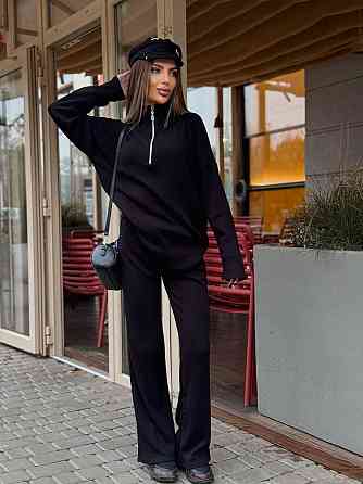 Жіночий стильний повсякденний костюм турецький ангора рубчик Чорний, 48/50 Одеса