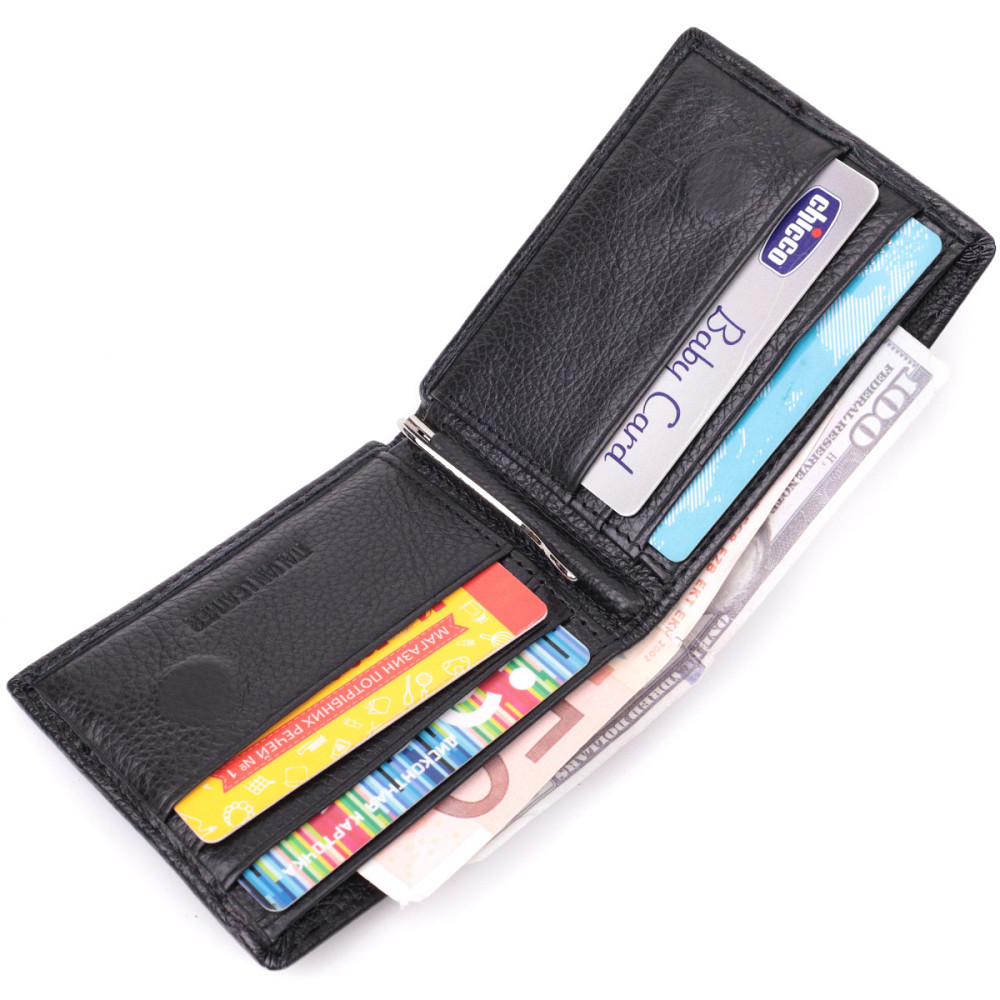 Отличный зажим из натуральной кожи ST Leather 22475 Черный Киев - изображение 6