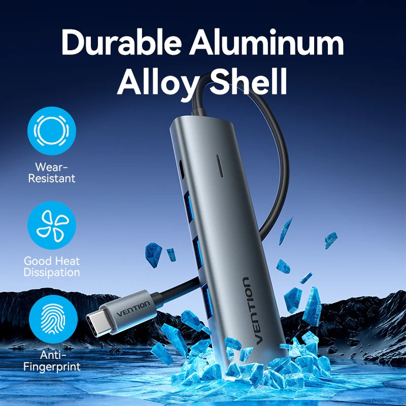 Хаб USB 3.0 Type-C -> 4xUSB 3.0/1xUSB-C, 5Gbps, Black Vention Винница - изображение 5