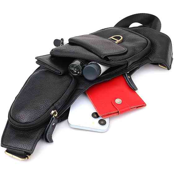 Чоловіча сумка через плече із зернистої натуральної шкіри Чорний (Vintage) Київ