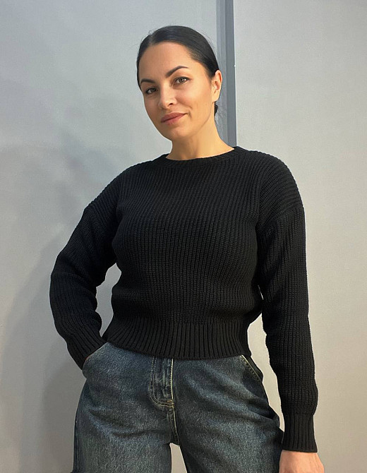 Свитер женский MIX RAY 6716 простой короткий базовый однотонный, черный, one size Киев - изображение 4