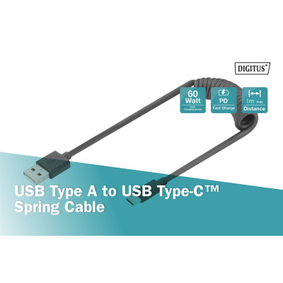 Дата кабель USB 2.0 AM to Type-C 1.0m (0.32m) spiral black Digitus (AK-300430-006-S) Винница - изображение 4