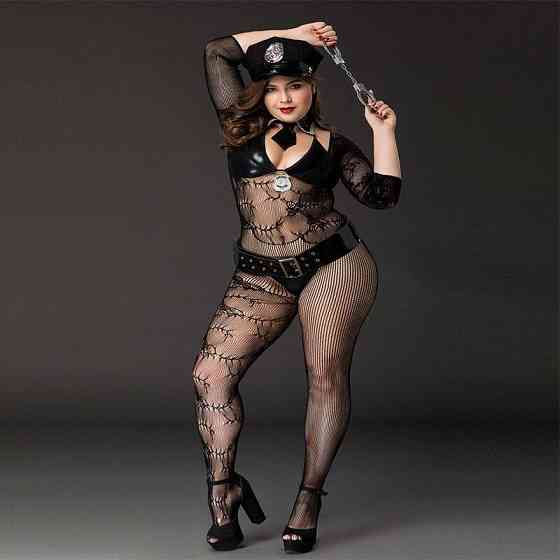 Костюм поліціянтки JSY «Фрау Марта» Plus Size Black, ремінь, кепка, наручники, краватка Sex Aura Київ